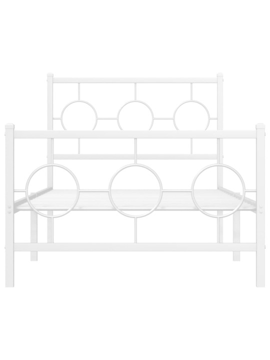 Kovový rám postele s hlavovým a nožním čelem bílý 90 x 200 cm