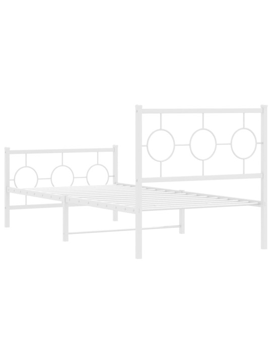 Kovový rám postele s hlavovým a nožním čelem bílý 90 x 200 cm