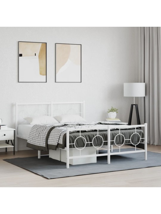 Kovový rám postele s hlavovým a nožním čelem bílý 140 x 200 cm