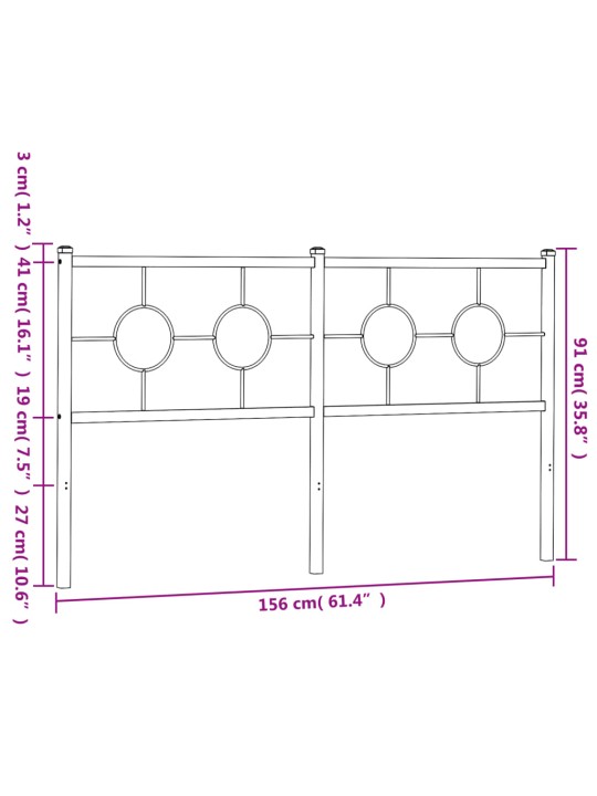 Kovové čelo postele bílé 150 cm