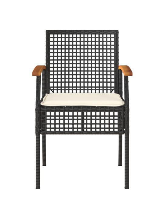 3dílný bistro set s poduškami černý polyratan akáciové dřevo