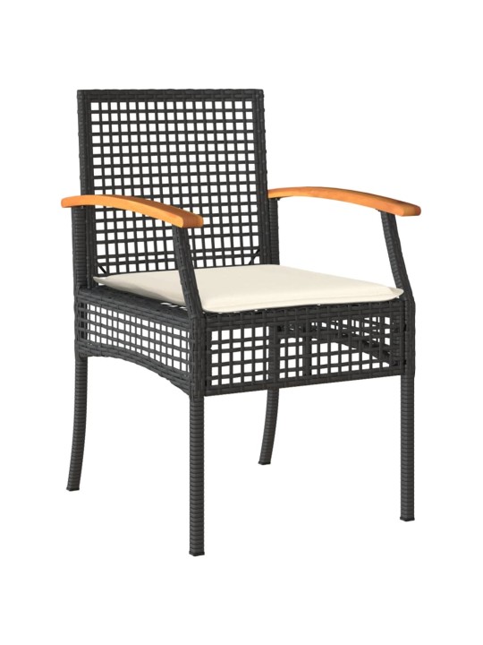 3dílný bistro set s poduškami černý polyratan akáciové dřevo