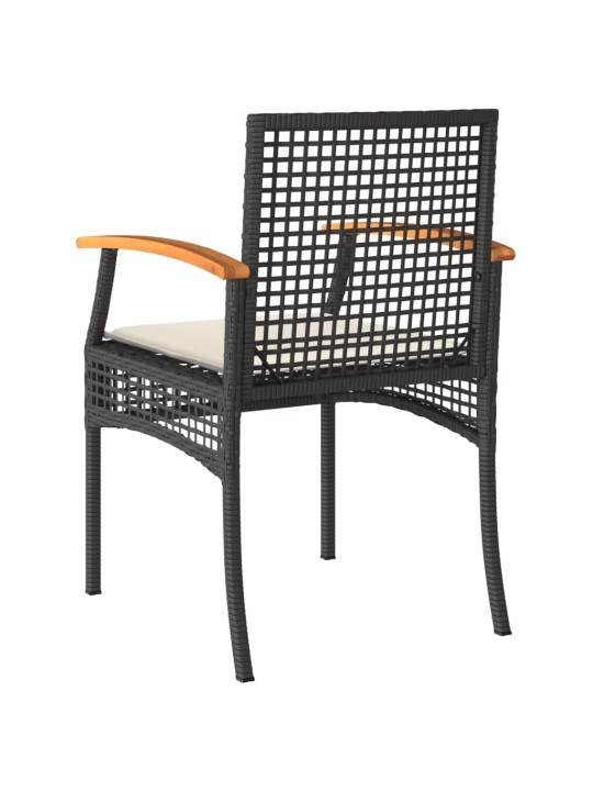 3dílný bistro set s poduškami černý polyratan akáciové dřevo