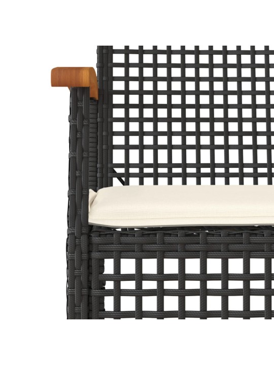 3dílný bistro set s poduškami černý polyratan akáciové dřevo