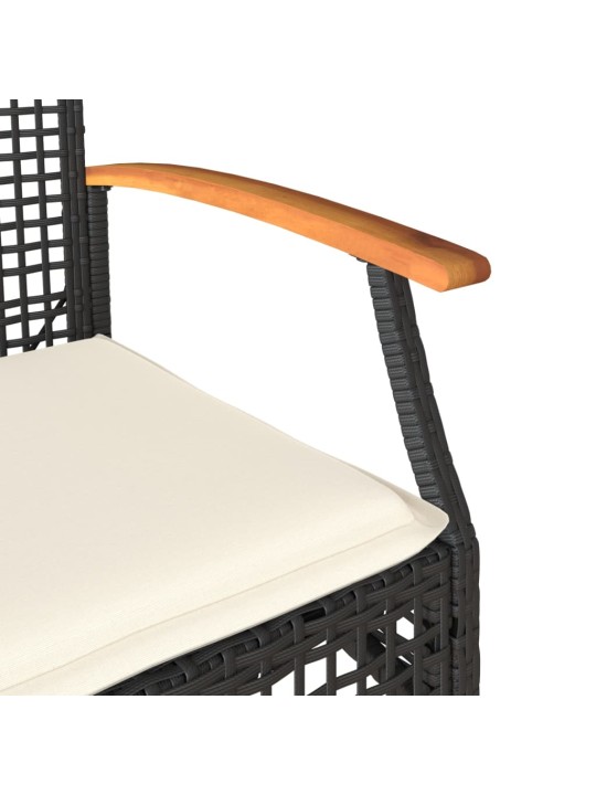 3dílný bistro set s poduškami černý polyratan akáciové dřevo
