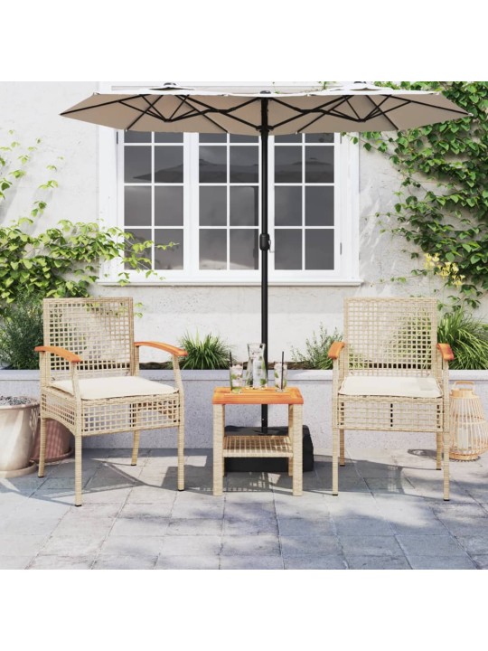 3dílný bistro set s poduškami béžový polyratan akáciové dřevo