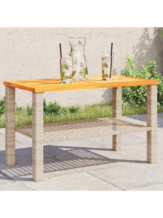 Zahradní stolek béžový 70 x 38 x 42 cm polyratan akáciové dřevo