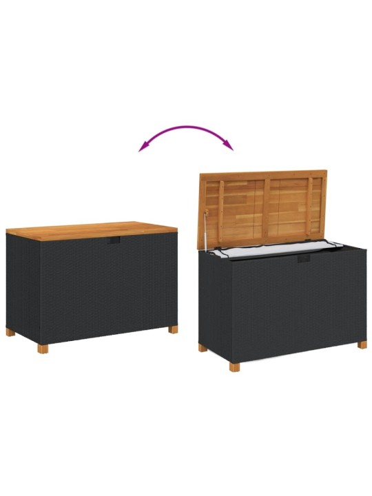 Zahradní úložný box černý 110x55x63 cm polyratan akáciové dřevo