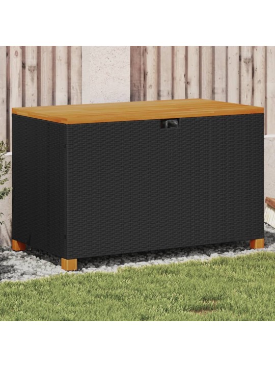 Zahradní úložný box černý 110x55x63 cm polyratan akáciové dřevo