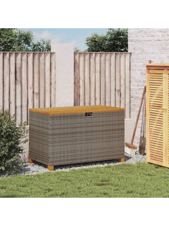 Zahradní úložný box šedý 110x55x63 cm polyratan akáciové dřevo