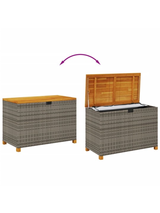 Zahradní úložný box šedý 110x55x63 cm polyratan akáciové dřevo
