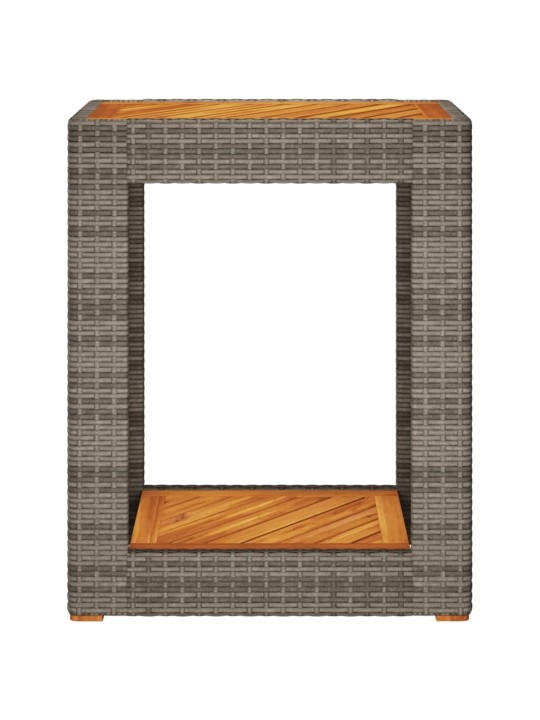 Zahradní stolek s dřevěnou deskou šedý 60x40x75 cm polyratan