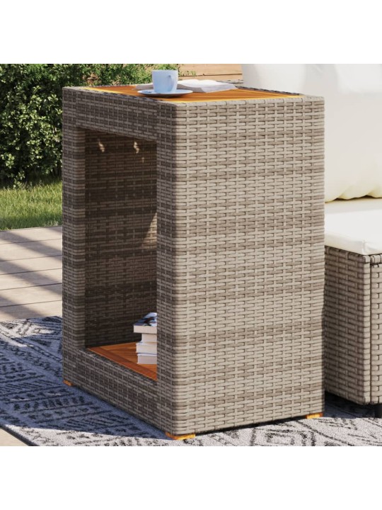 Zahradní stolek s dřevěnou deskou šedý 60x40x75 cm polyratan