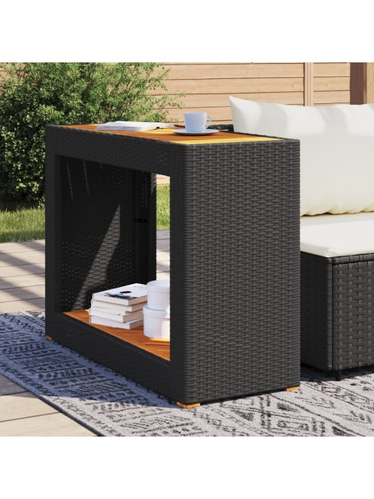 Zahradní stůl s dřevěnou deskou černý 100x40x75 cm polyratan