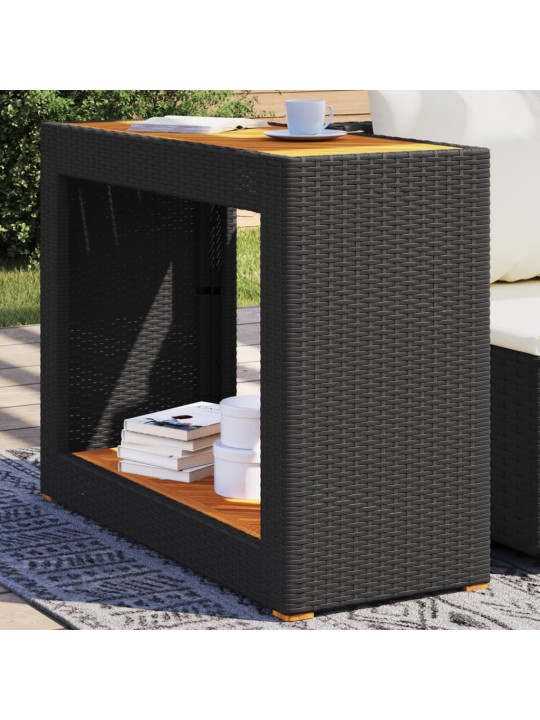 Zahradní stůl s dřevěnou deskou černý 100x40x75 cm polyratan