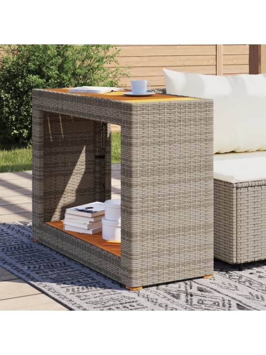 Zahradní stůl s dřevěnou deskou šedý 100 x 40 x 75 cm polyratan