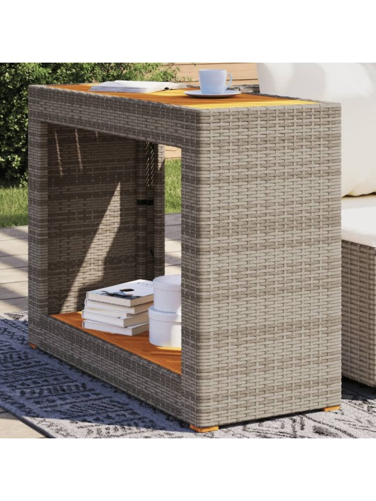 Zahradní stůl s dřevěnou deskou šedý 100 x 40 x 75 cm polyratan