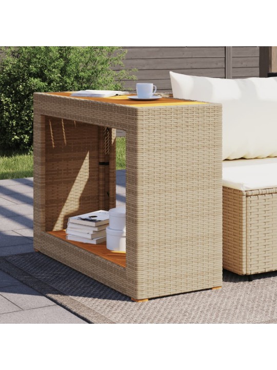 Zahradní stolek s dřevěnou deskou béžový 100x40x75 cm polyratan