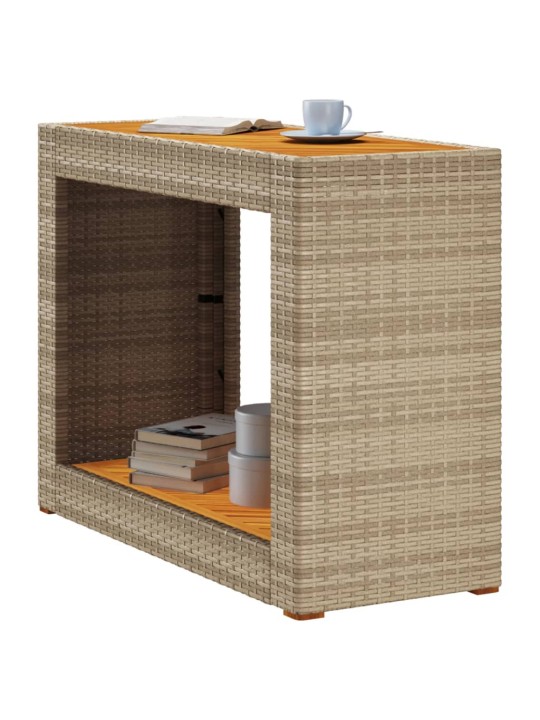 Zahradní stolek s dřevěnou deskou béžový 100x40x75 cm polyratan