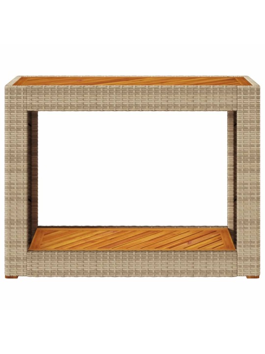 Zahradní stolek s dřevěnou deskou béžový 100x40x75 cm polyratan