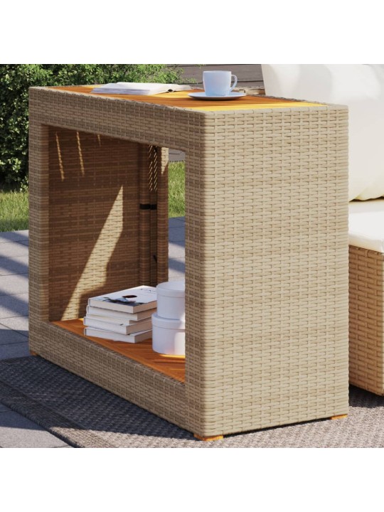 Zahradní stolek s dřevěnou deskou béžový 100x40x75 cm polyratan