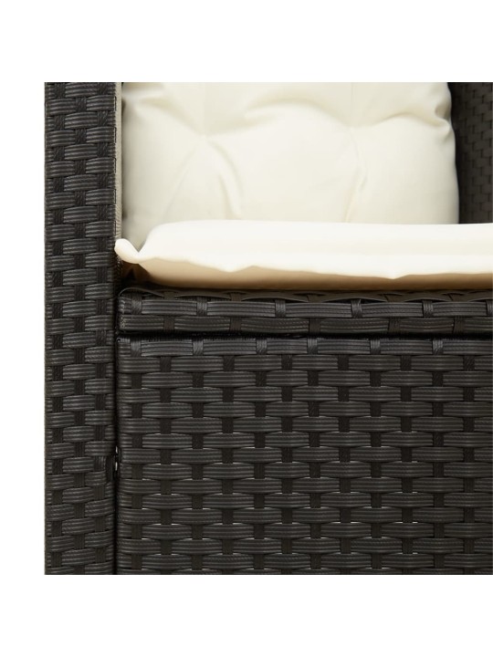 3dílný bistro set s poduškami černý polyratan akáciové dřevo