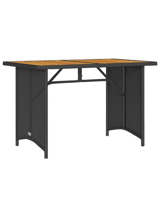 Zahradní stůl s dřevěnou deskou černý 110x68x70 cm polyratan