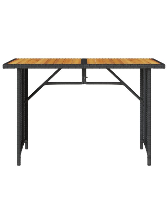 Zahradní stůl s dřevěnou deskou černý 110x68x70 cm polyratan