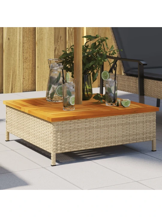 Kryt na stojan slunečníku béžový 70x70x25 cm polyratan a akácie