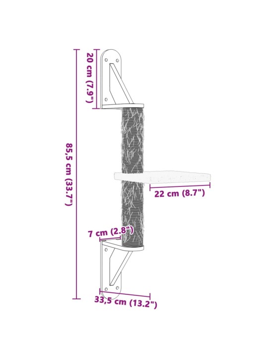 Nástěnné škrabadlo pro kočky se sloupkem světle šedé 85,5 cm