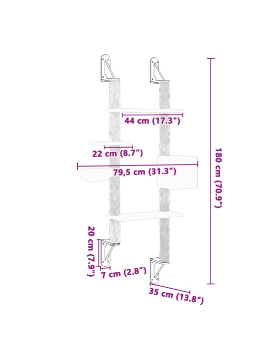 Nástěnné škrabadlo pro kočky se sloupkem tmavě šedé 180 cm