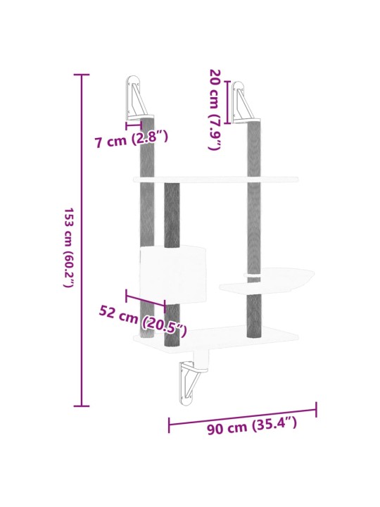 Nástěnné škrabadlo pro kočky se sloupkem světle šedé 153 cm