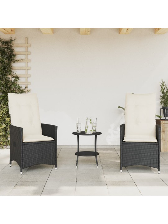 3dílný bistro set s poduškami černý polyratan