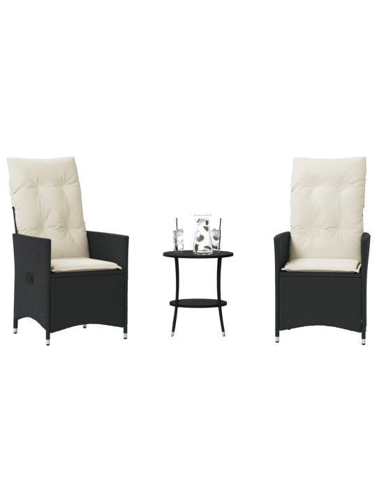 3dílný bistro set s poduškami černý polyratan