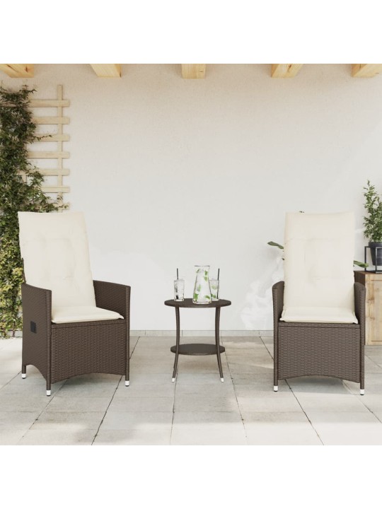 3dílný bistro set s poduškami hnědý polyratan