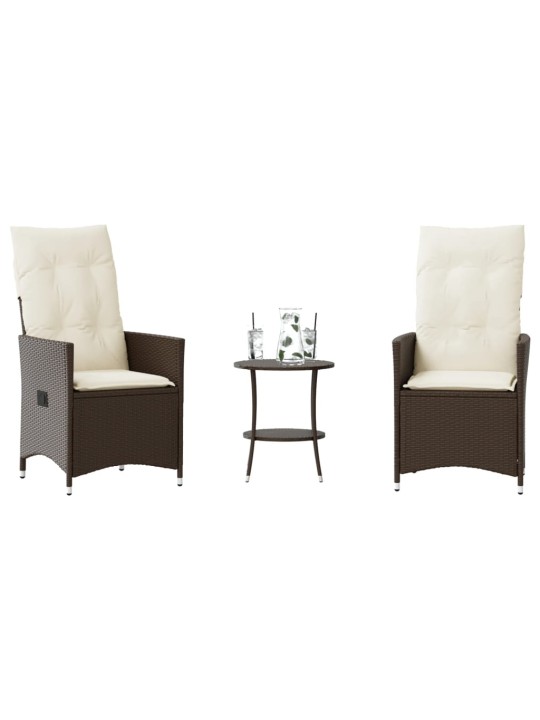 3dílný bistro set s poduškami hnědý polyratan