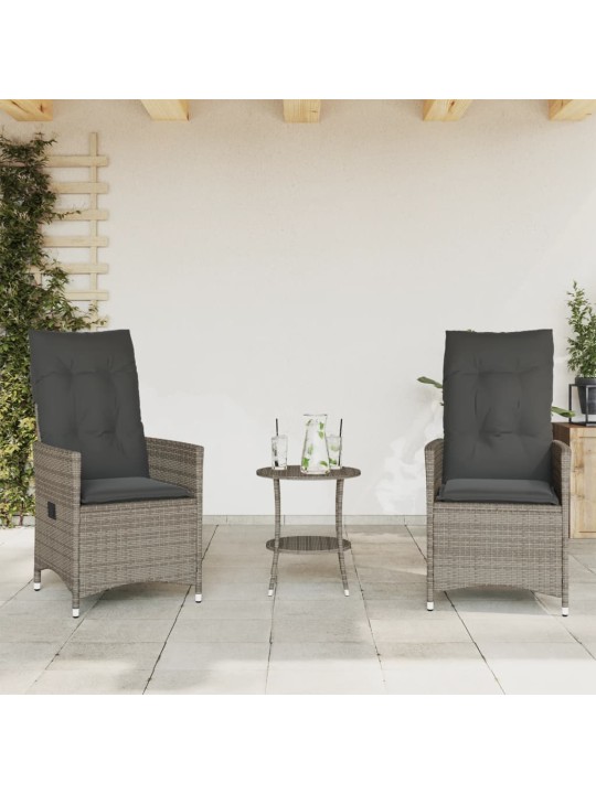 3dílný bistro set s poduškami šedý polyratan