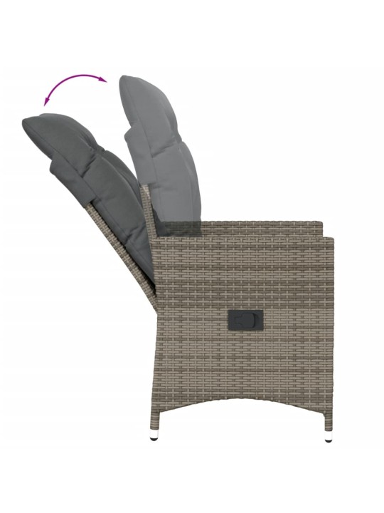 3dílný bistro set s poduškami šedý polyratan