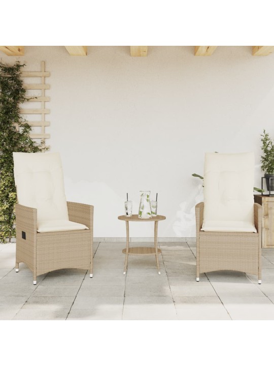 3dílný bistro set s poduškami béžový polyratan
