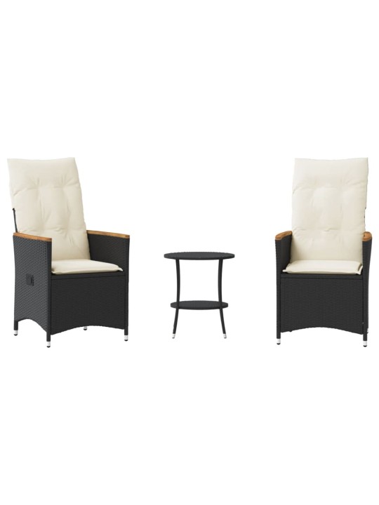 3dílný bistro set s poduškami černý polyratan