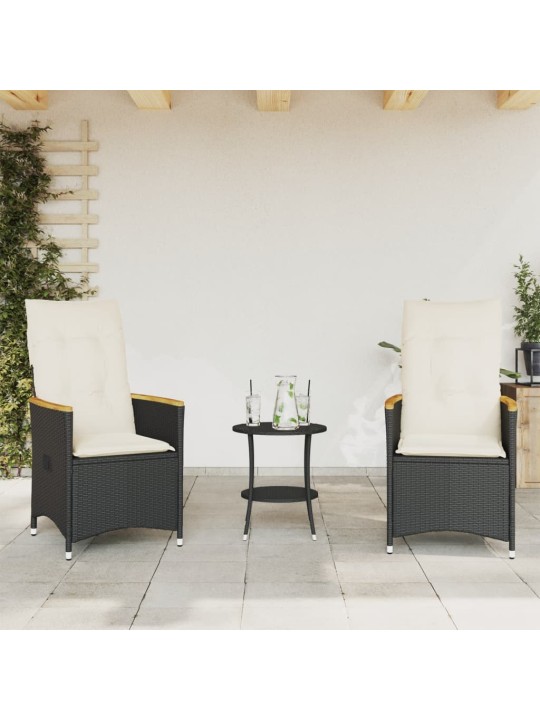 3dílný bistro set s poduškami černý polyratan