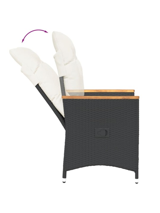 3dílný bistro set s poduškami černý polyratan