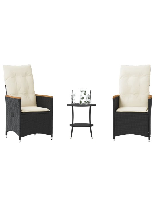 3dílný bistro set s poduškami černý polyratan