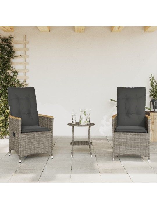 3dílný bistro set s poduškami šedý polyratan