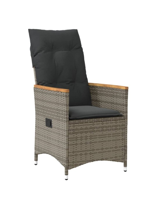 3dílný bistro set s poduškami šedý polyratan