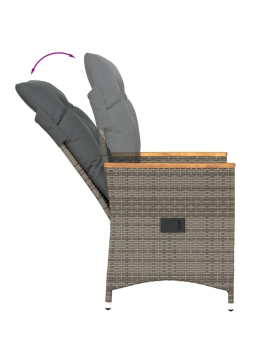 3dílný bistro set s poduškami šedý polyratan