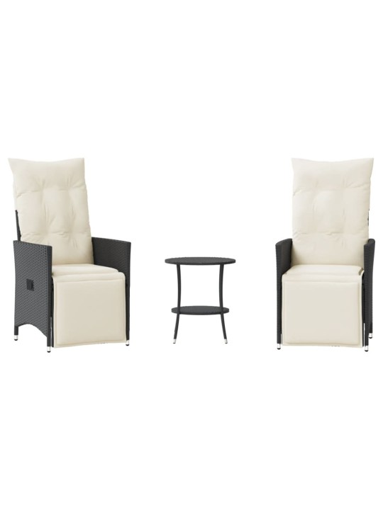 3dílný bistro set s poduškami černý polyratan