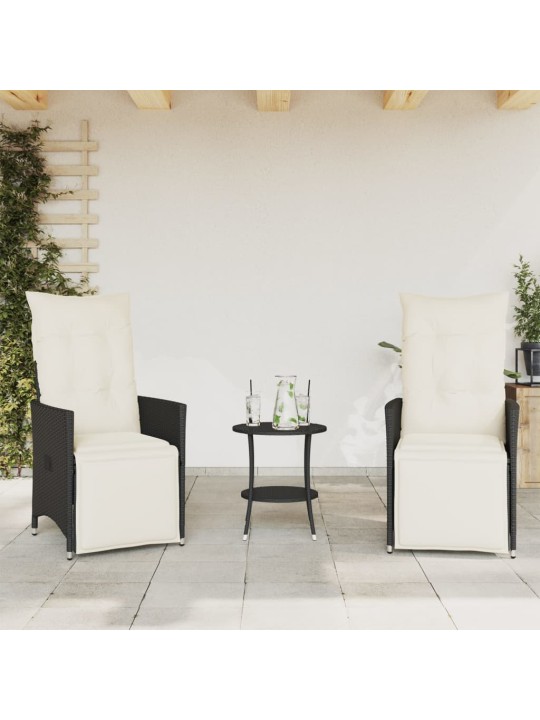 3dílný bistro set s poduškami černý polyratan