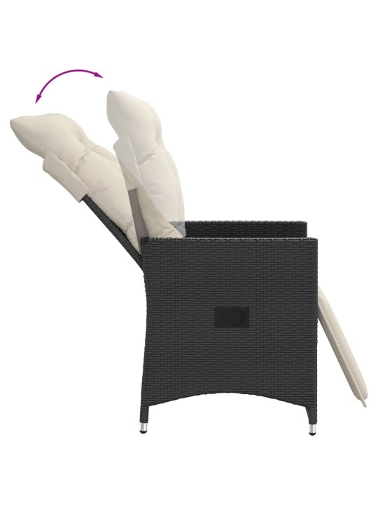 3dílný bistro set s poduškami černý polyratan
