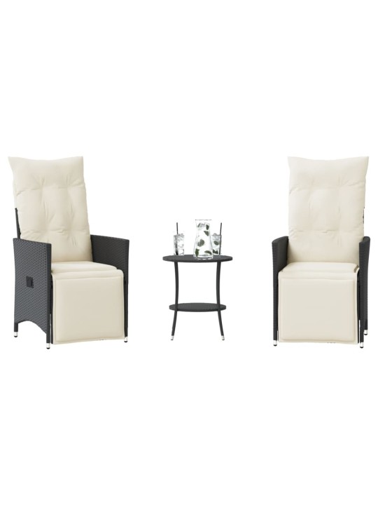 3dílný bistro set s poduškami černý polyratan